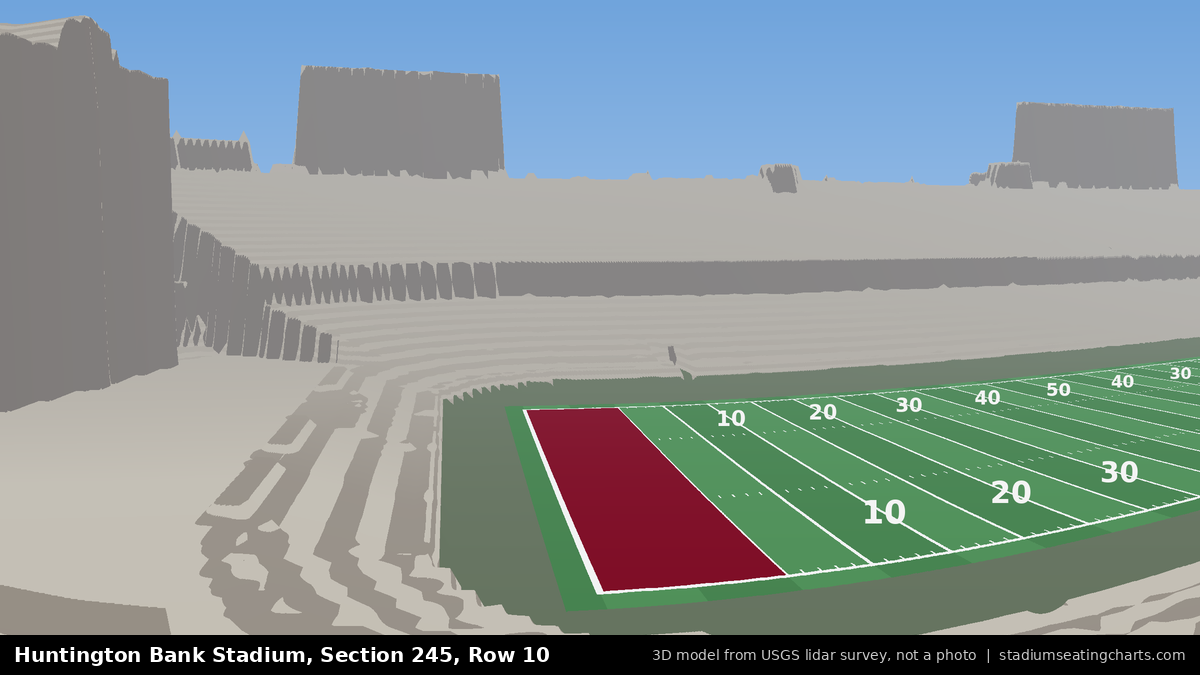 View from Huntington Bank Stadium Section 245, Row 10, looking toward the field