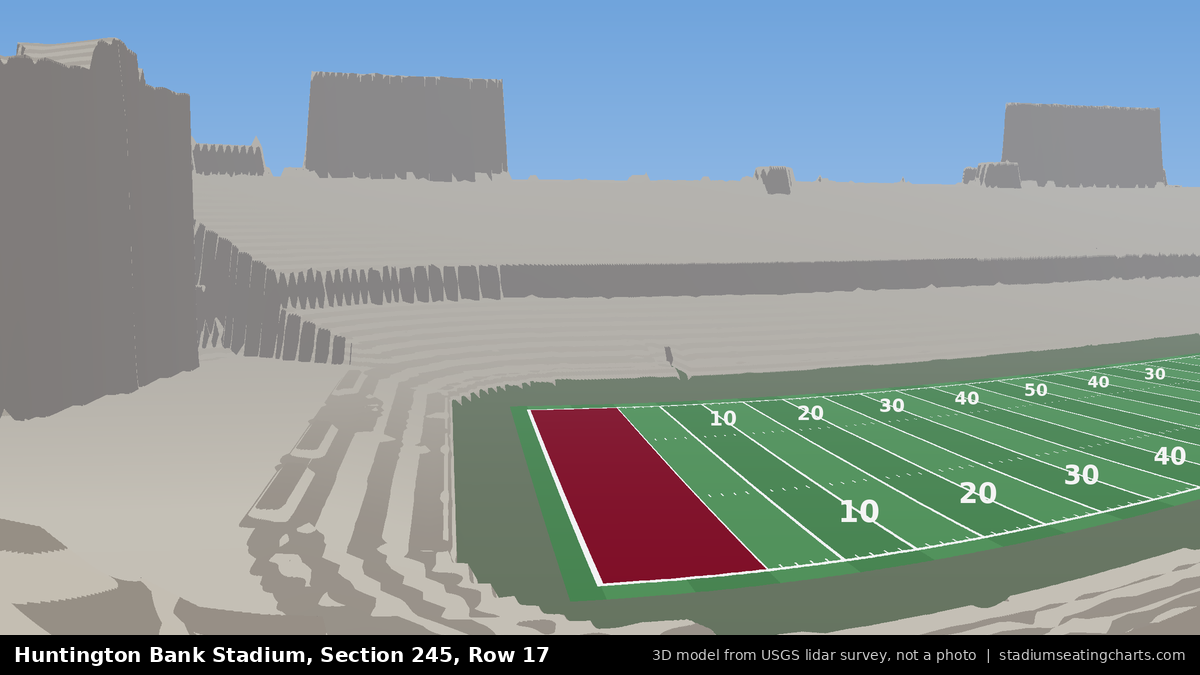 View from Huntington Bank Stadium Section 245, Row 17, looking toward the field
