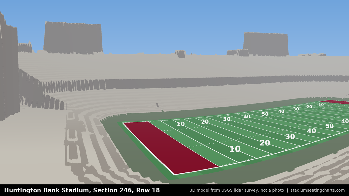 View from Huntington Bank Stadium Section 246, Row 18, looking toward the field