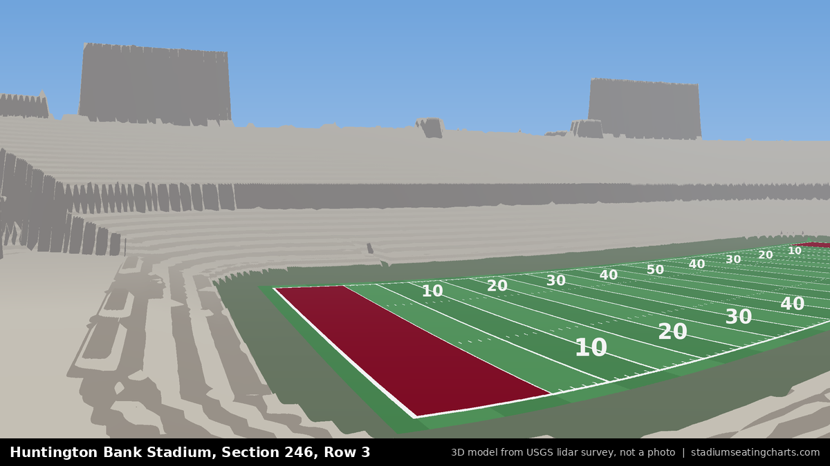 View from Huntington Bank Stadium Section 246, Row 3, looking toward the field