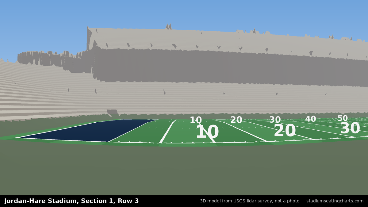 View from Jordan-Hare Stadium Section 1, Row 3, looking toward the field