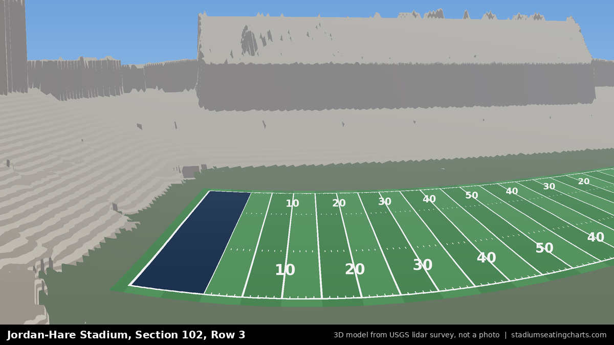 View from Jordan-Hare Stadium Section 102, Row 3, looking toward the field
