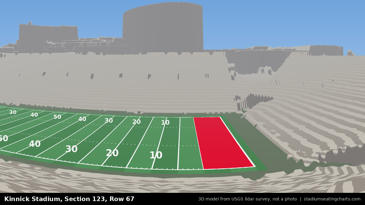 View from Kinnick Stadium Section 123, Row 67, looking toward the field