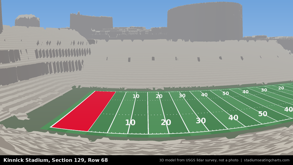 View from Kinnick Stadium Section 129, Row 68, looking toward the field