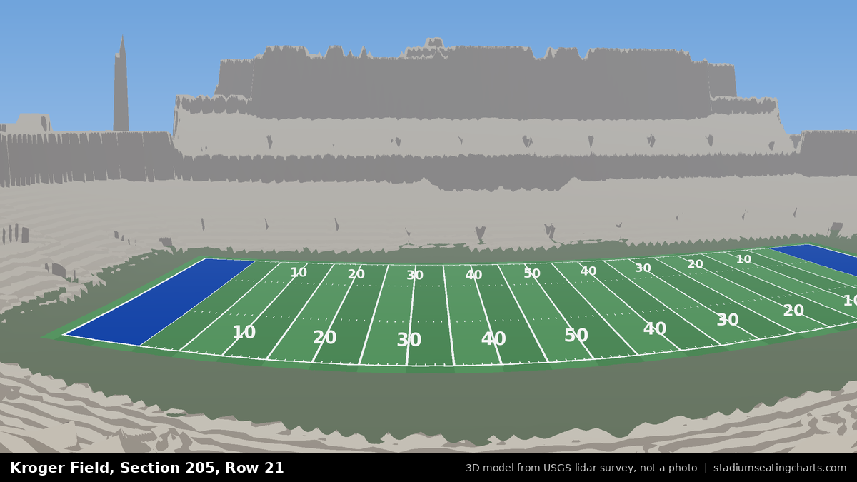 View from Kroger Field Section 205, Row 21, looking toward the field