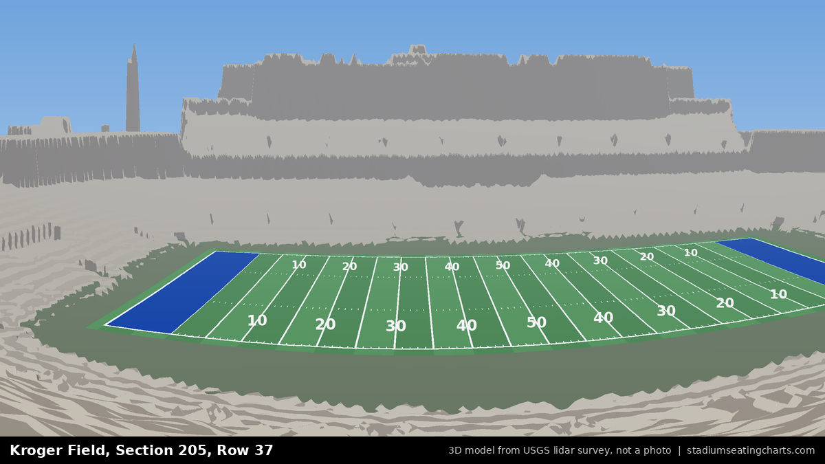 View from Kroger Field Section 205, Row 37, looking toward the field