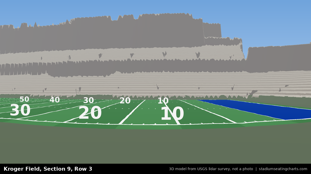 View from Kroger Field Section 9, Row 3, looking toward the field