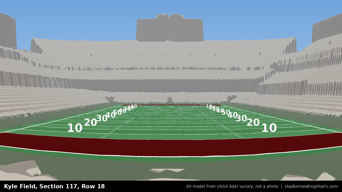View from Kyle Field Section 117, Row 18, looking toward the field