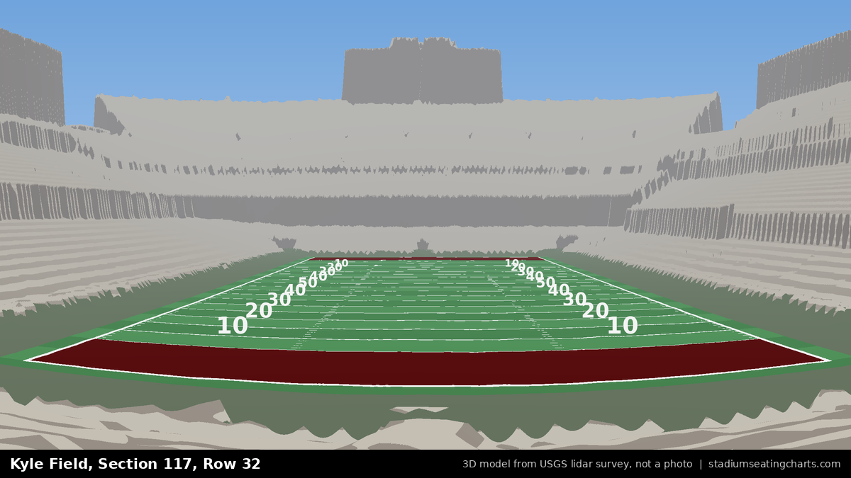 View from Kyle Field Section 117, Row 32, looking toward the field