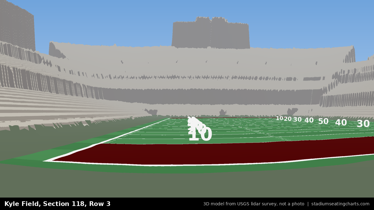 View from Kyle Field Section 118, Row 3, looking toward the field