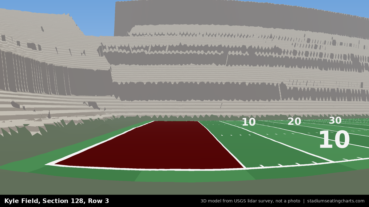 View from Kyle Field Section 128, Row 3, looking toward the field