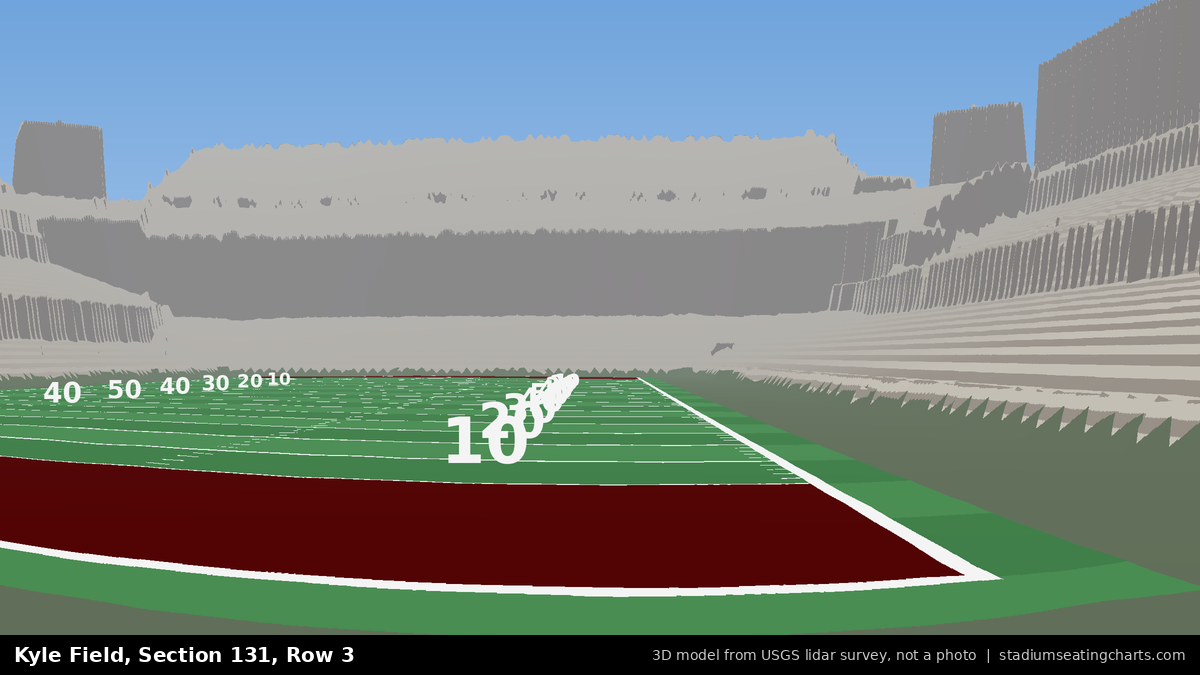 View from Kyle Field Section 131, Row 3, looking toward the field