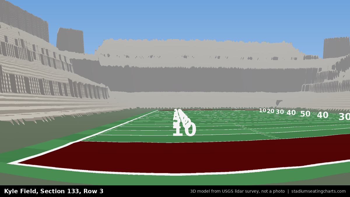 View from Kyle Field Section 133, Row 3, looking toward the field
