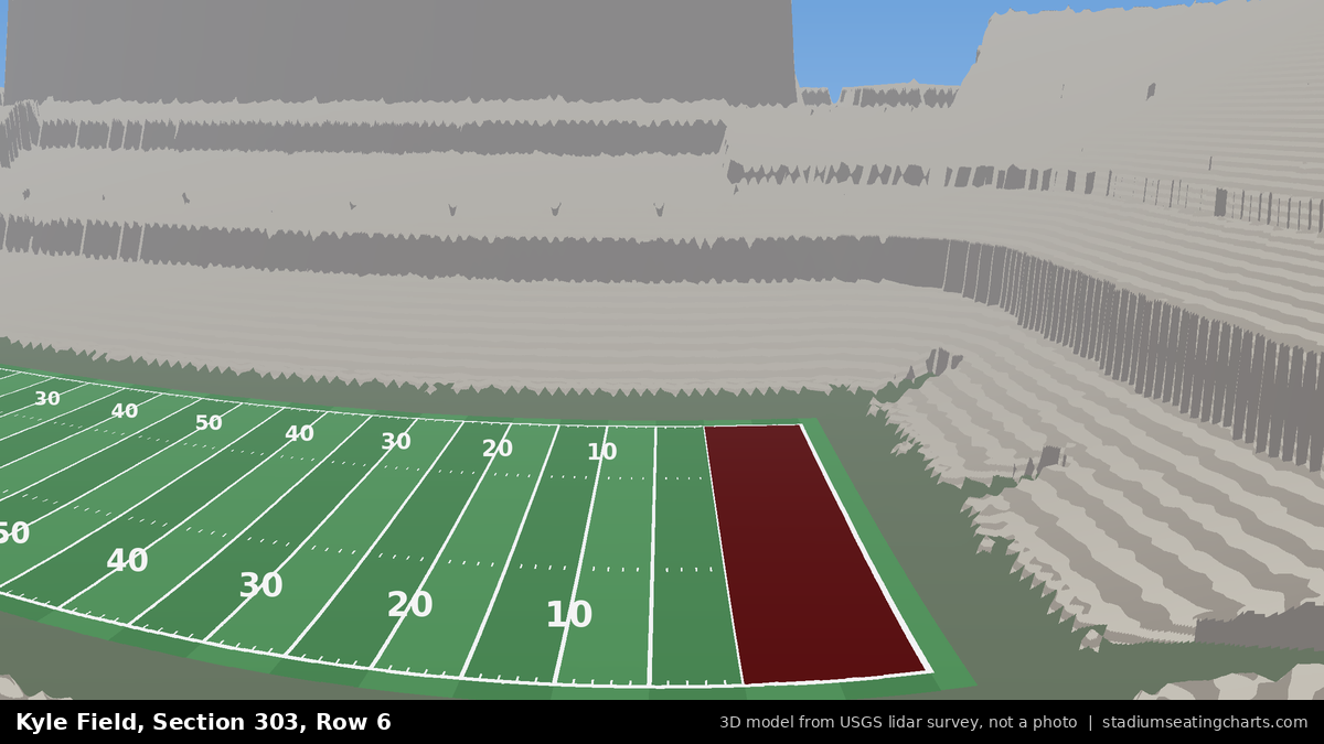 View from Kyle Field Section 303, Row 6, looking toward the field