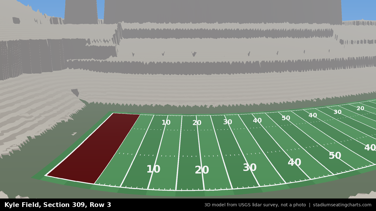 View from Kyle Field Section 309, Row 3, looking toward the field