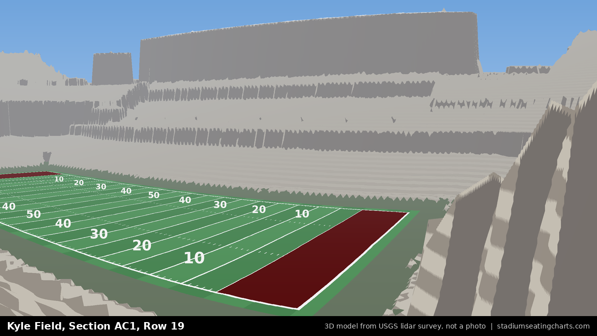 View from Kyle Field All-American Club 1, Row 19, looking toward the field