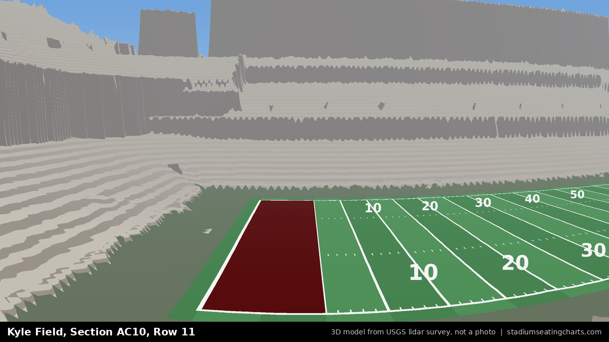 View from Kyle Field All-American Club 10, Row 11, looking toward the field