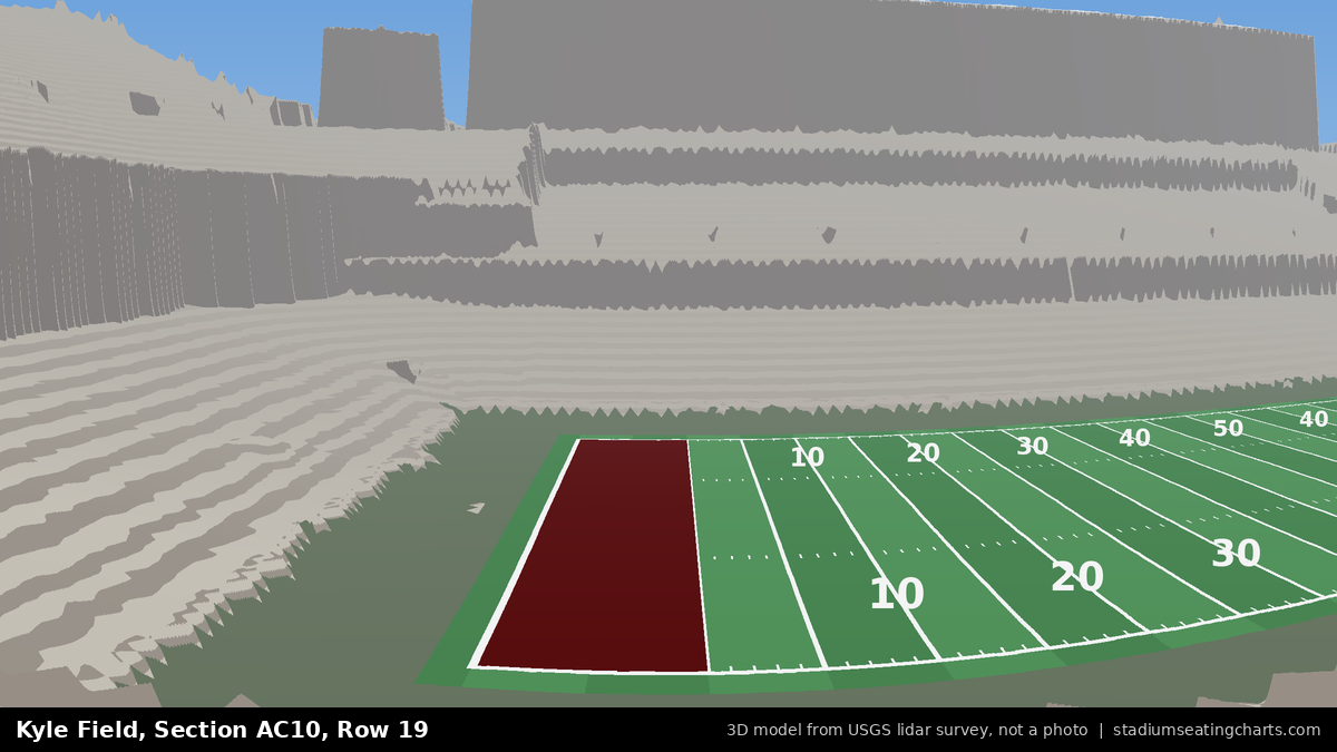 View from Kyle Field All-American Club 10, Row 19, looking toward the field