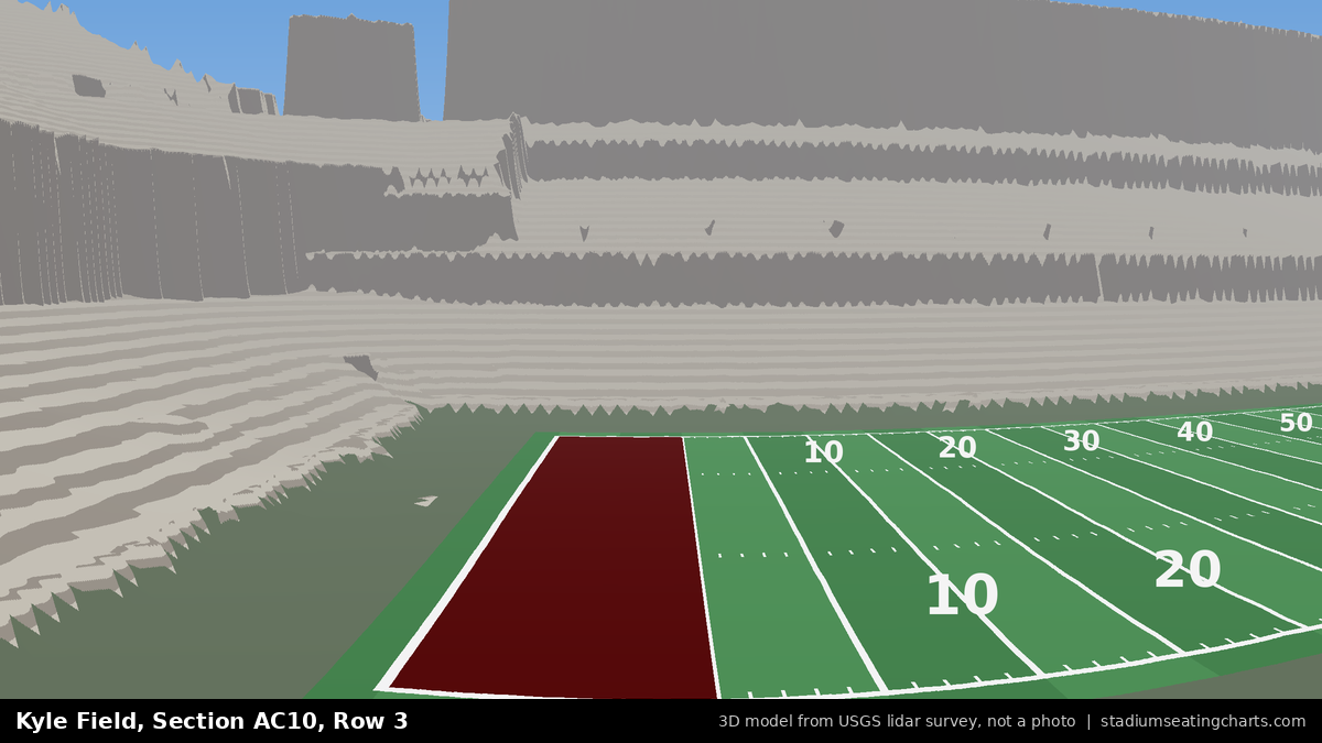 View from Kyle Field All-American Club 10, Row 3, looking toward the field