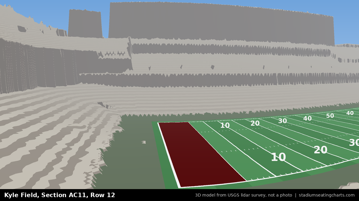 View from Kyle Field All-American Club 11, Row 12, looking toward the field