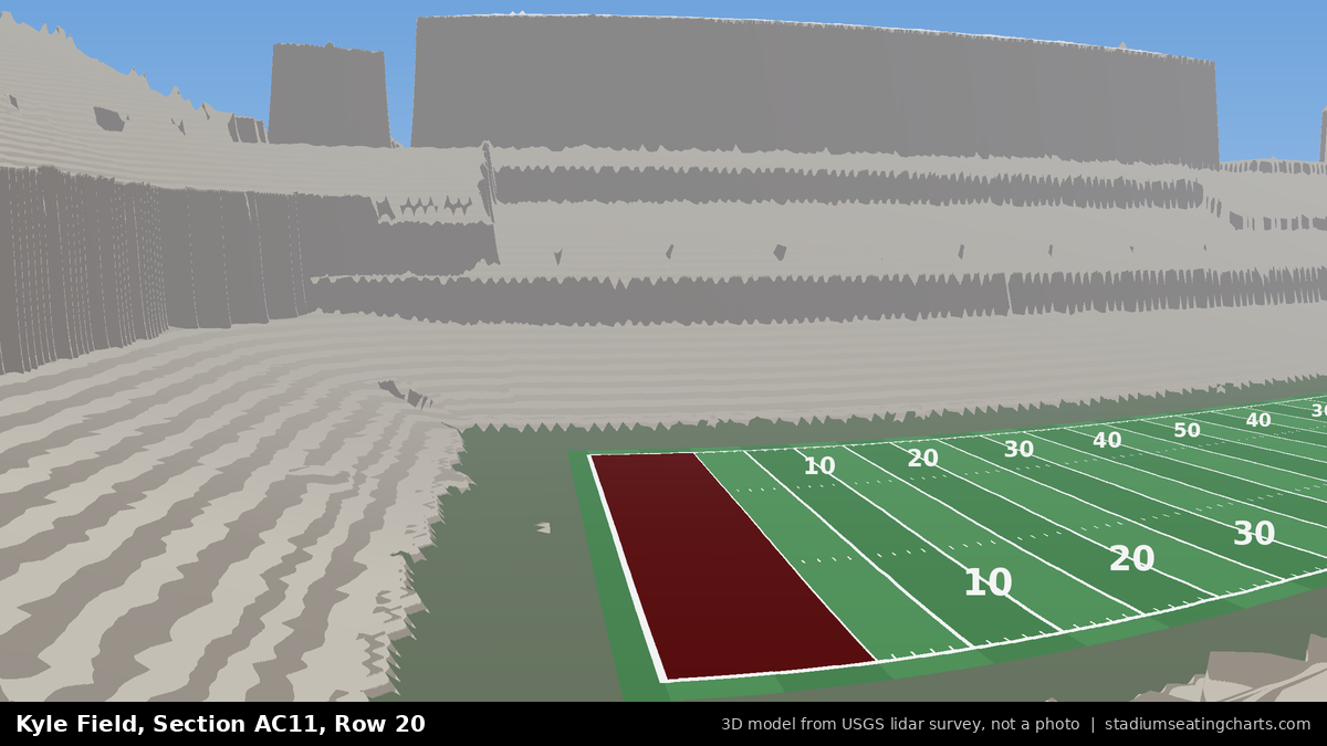 View from Kyle Field All-American Club 11, Row 20, looking toward the field