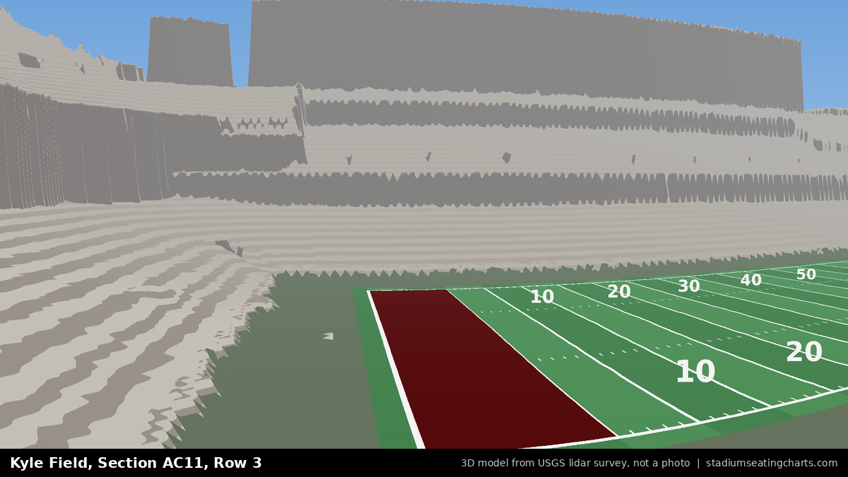 View from Kyle Field All-American Club 11, Row 3, looking toward the field