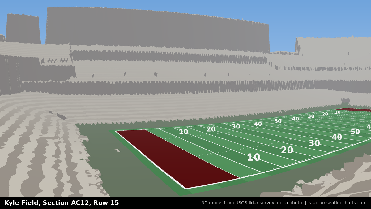 View from Kyle Field All-American Club 12, Row 15, looking toward the field