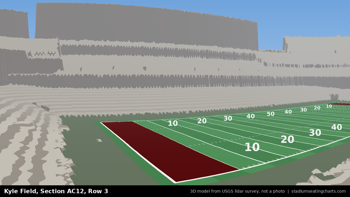 View from Kyle Field All-American Club 12, Row 3, looking toward the field