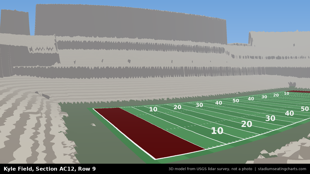 View from Kyle Field All-American Club 12, Row 9, looking toward the field