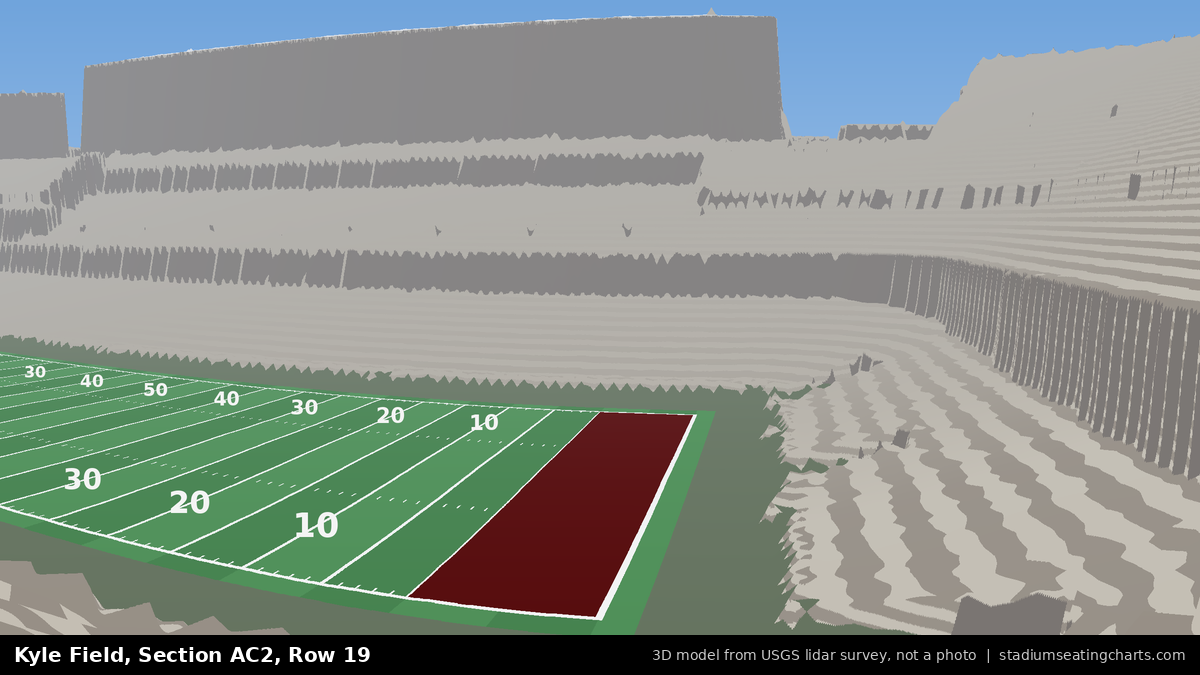 View from Kyle Field All-American Club 2, Row 19, looking toward the field