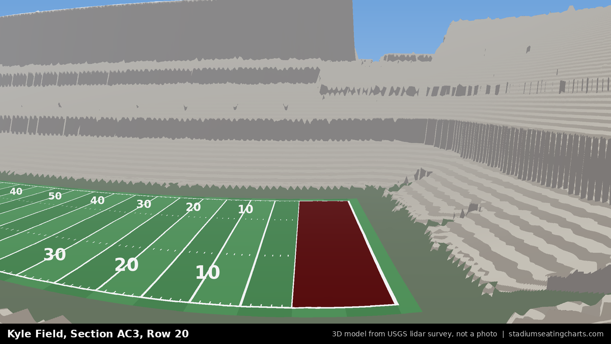 View from Kyle Field All-American Club 3, Row 20, looking toward the field