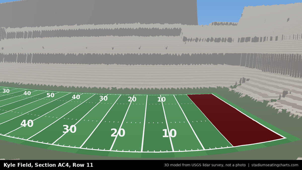 View from Kyle Field All-American Club 4, Row 11, looking toward the field