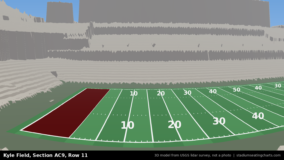 View from Kyle Field All-American Club 9, Row 11, looking toward the field
