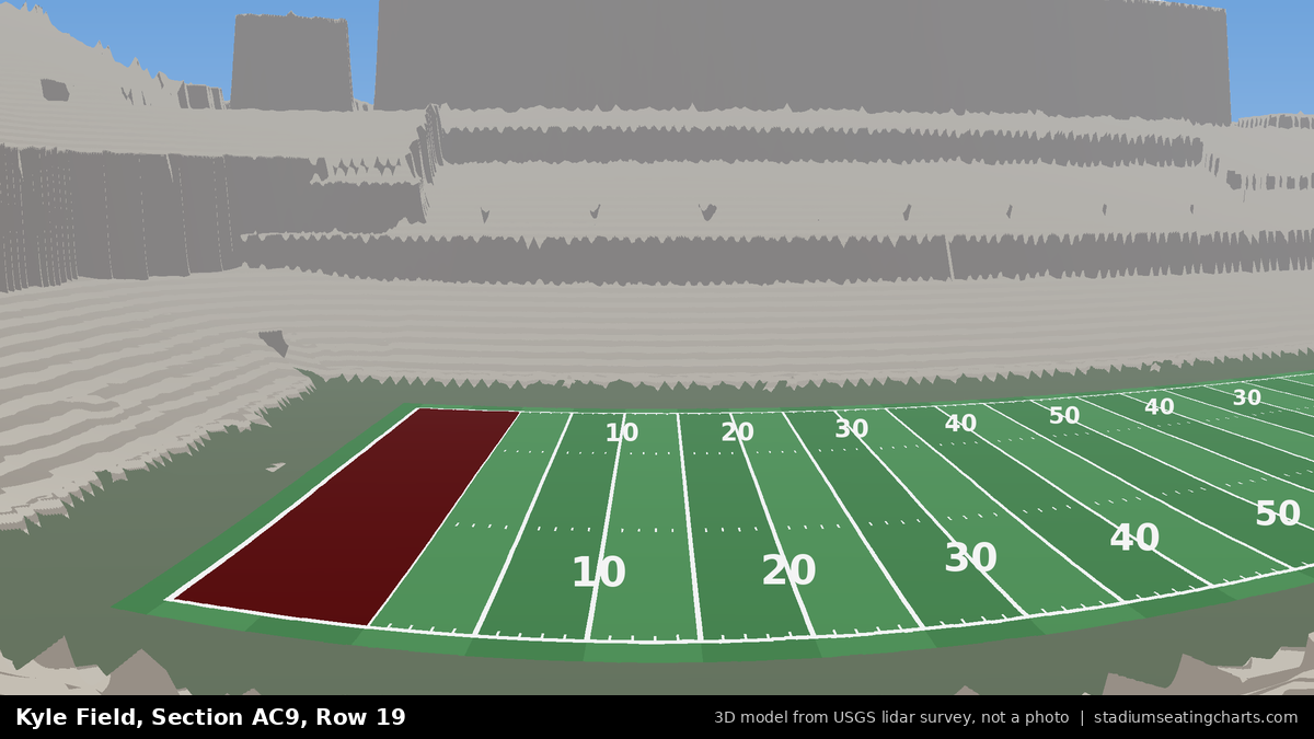View from Kyle Field All-American Club 9, Row 19, looking toward the field