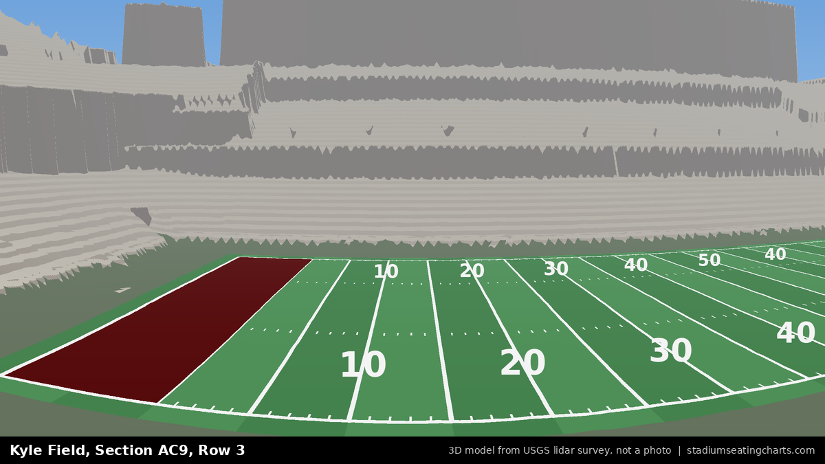 View from Kyle Field All-American Club 9, Row 3, looking toward the field