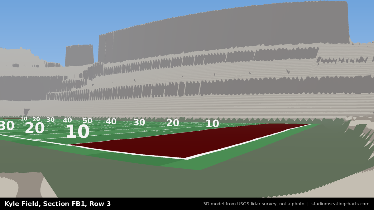 View from Kyle Field Field Box 1, Row 3, looking toward the field