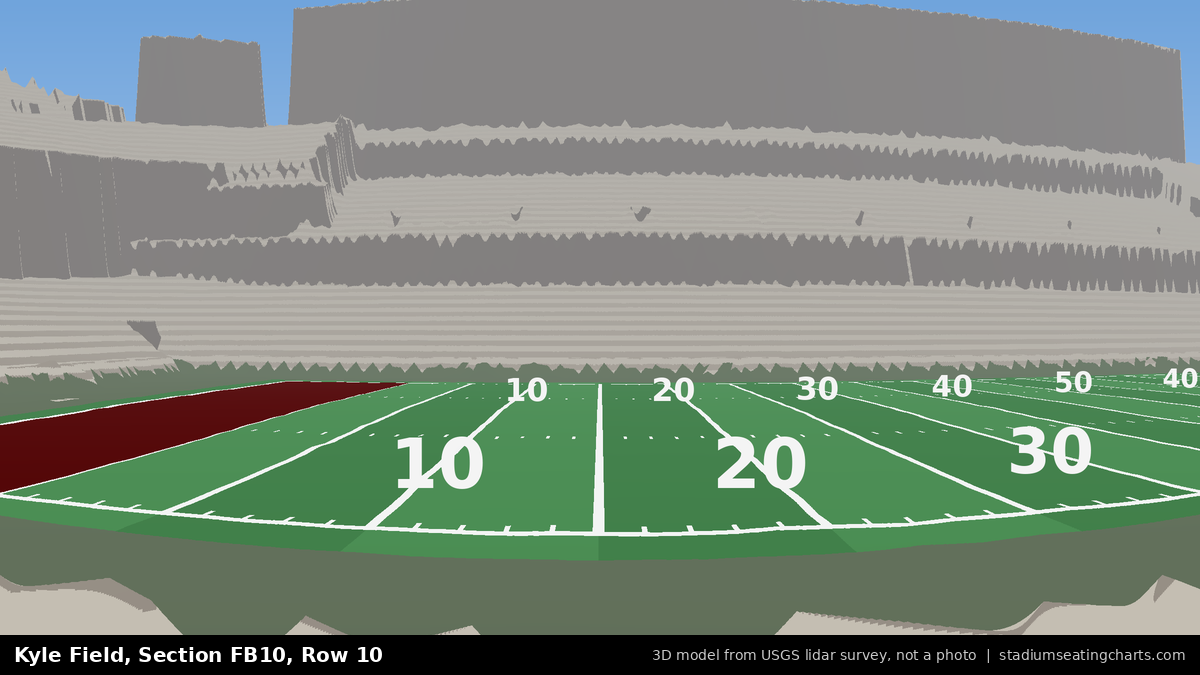 View from Kyle Field Field Box 10, Row 10, looking toward the field