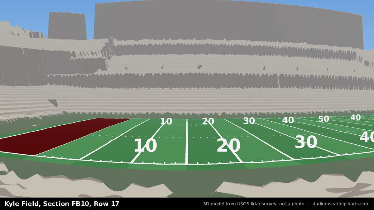 View from Kyle Field Field Box 10, Row 17, looking toward the field