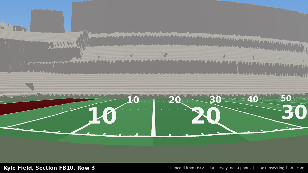 View from Kyle Field Field Box 10, Row 3, looking toward the field