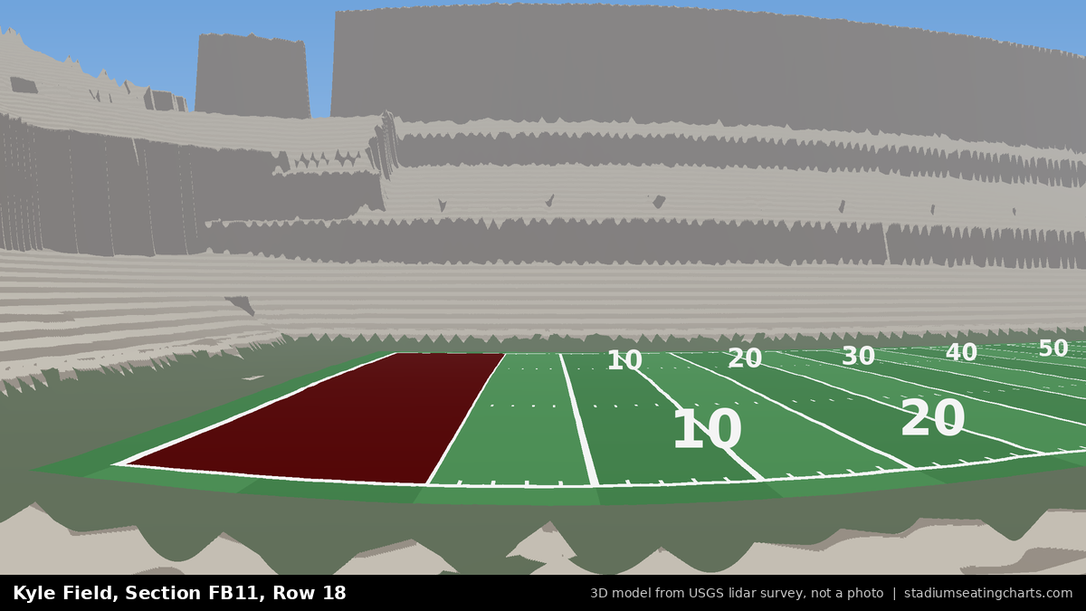 View from Kyle Field Field Box 11, Row 18, looking toward the field
