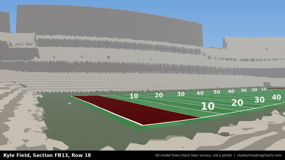 View from Kyle Field Field Box 13, Row 18, looking toward the field