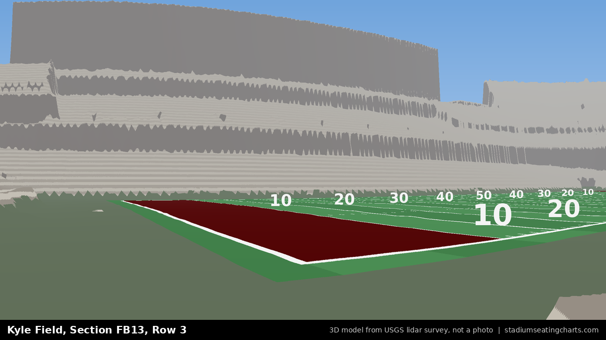 View from Kyle Field Field Box 13, Row 3, looking toward the field