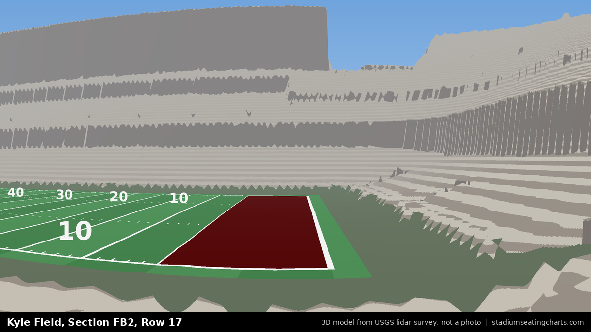 View from Kyle Field Field Box 2, Row 17, looking toward the field