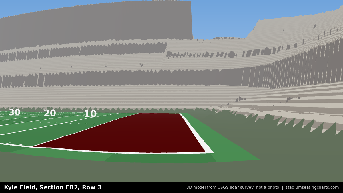 View from Kyle Field Field Box 2, Row 3, looking toward the field