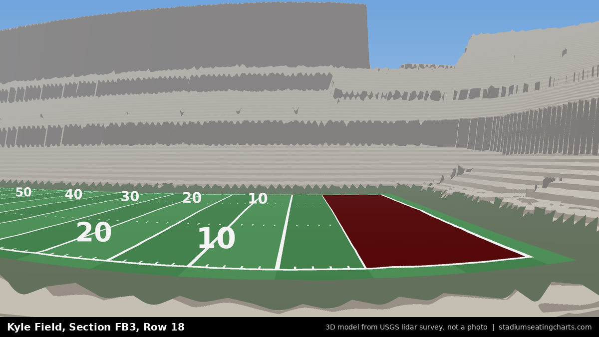 View from Kyle Field Field Box 3, Row 18, looking toward the field