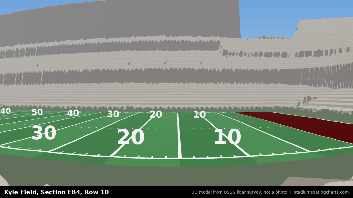 View from Kyle Field Field Box 4, Row 10, looking toward the field