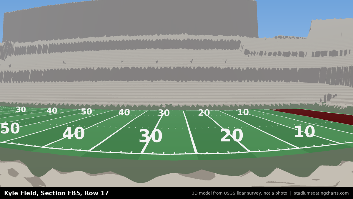 View from Kyle Field Field Box 5, Row 17, looking toward the field