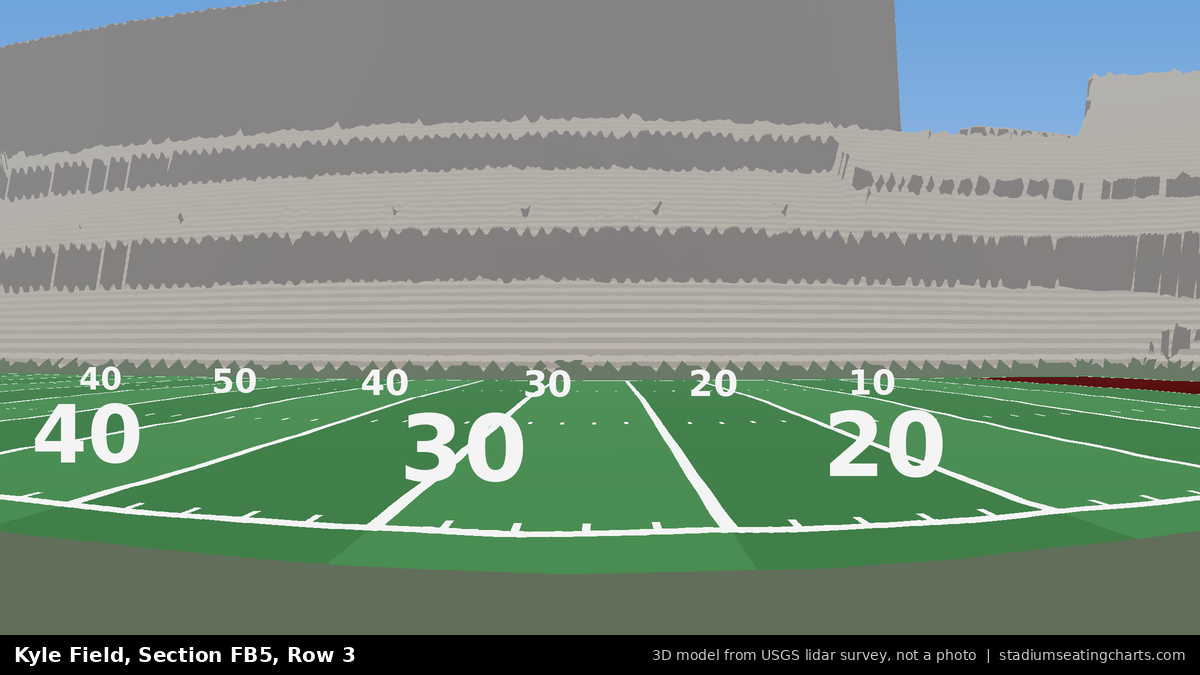 View from Kyle Field Field Box 5, Row 3, looking toward the field