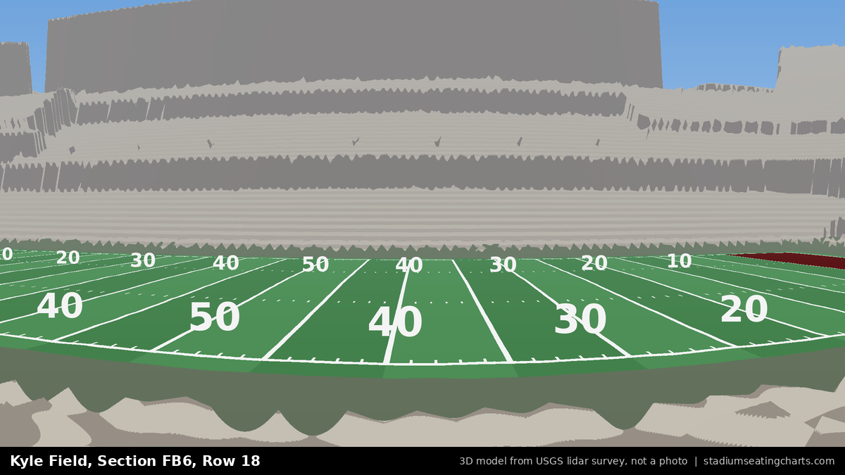View from Kyle Field Field Box 6, Row 18, looking toward the field