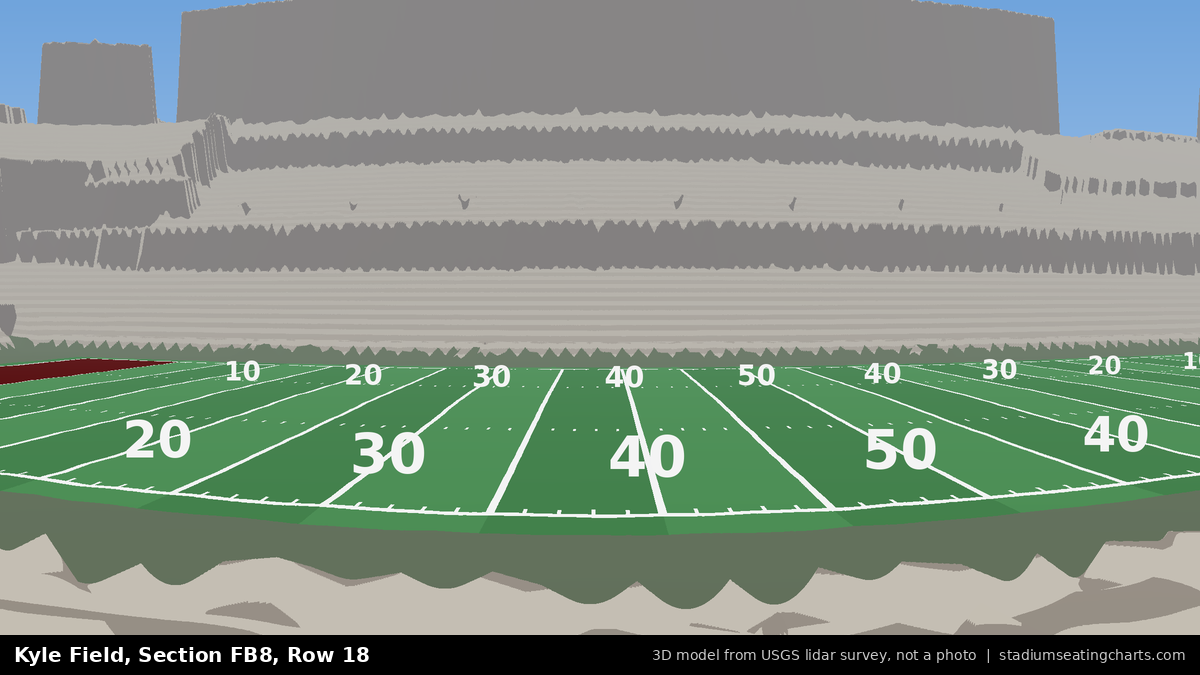 View from Kyle Field Field Box 8, Row 18, looking toward the field